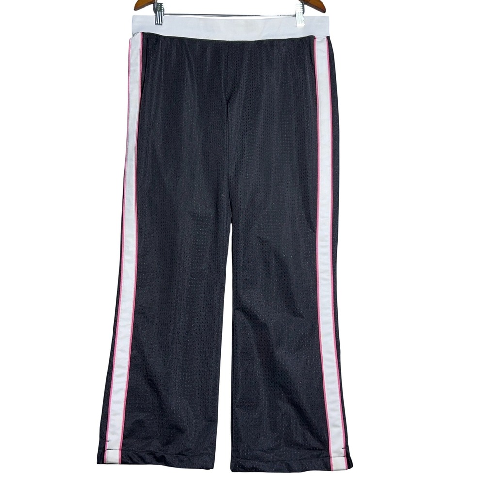 Nike Mesh Wide Leg Y2K Track Pants Youth Size Large Side Stripe Black Pink